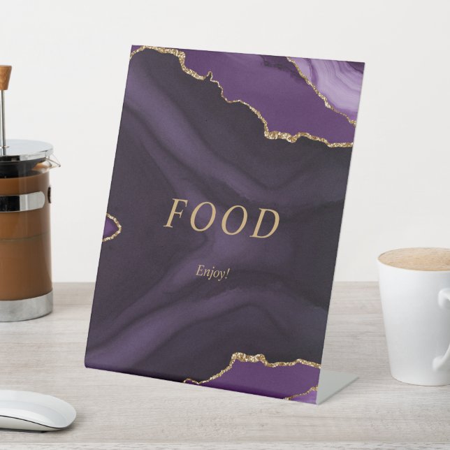 Black & Purple Gold Calligraphy Food Pedestal Sign (In SItu)