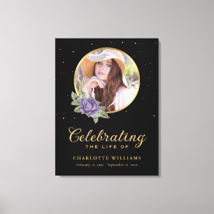 Black Purple Gold Floral Funeral Welcome Sign