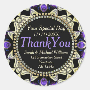 Black Purple Gold Thank You Stickers