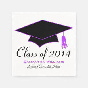 Black & Purple Grad Hat Graduation Napkins