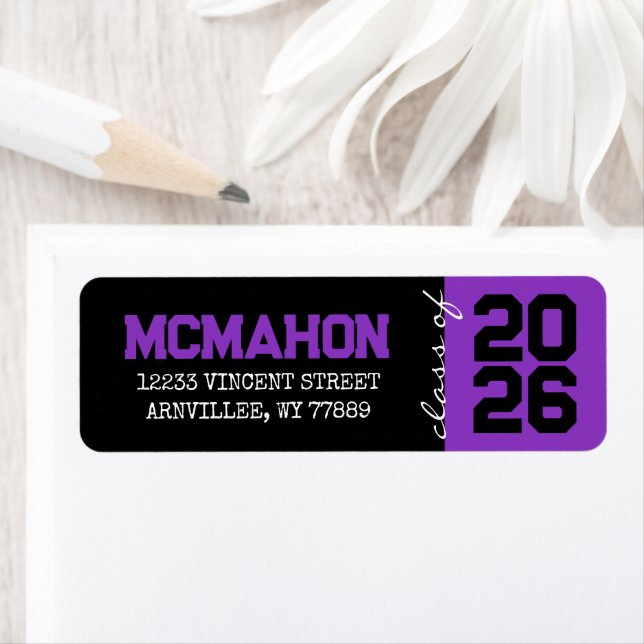 Black & Purple Graduation Return Address Labels (Insitu)