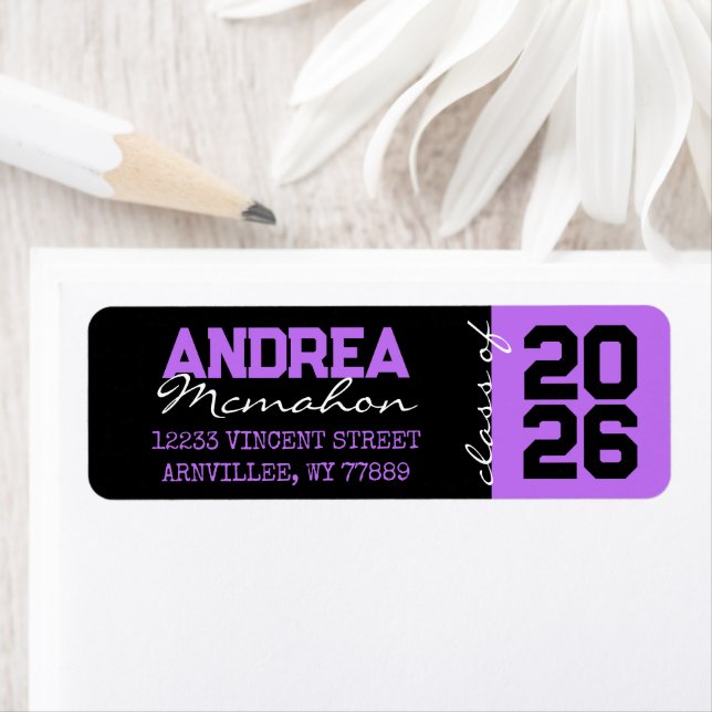 Black & Purple Graduation Return Address Labels (Insitu)
