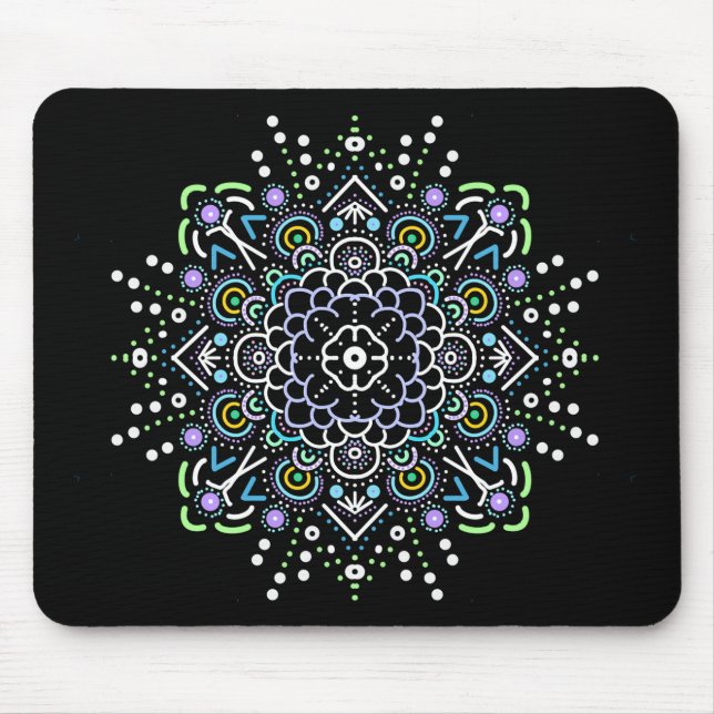 Black, Purple, Green and Blue Mandala  Mouse Mat (Front)