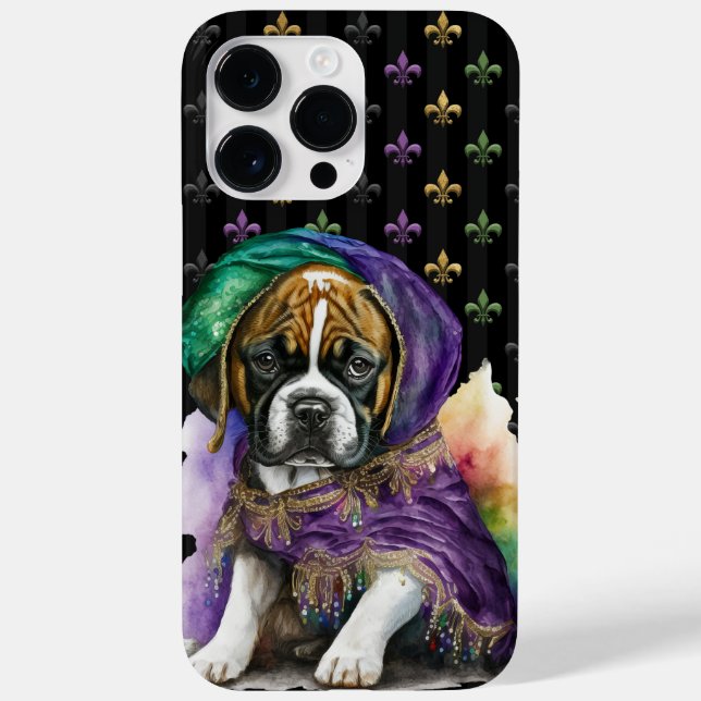 BLACK PURPLE GREEN GOLD MARDI GRAS PUPPY DOG Case-Mate iPhone CASE (Back)