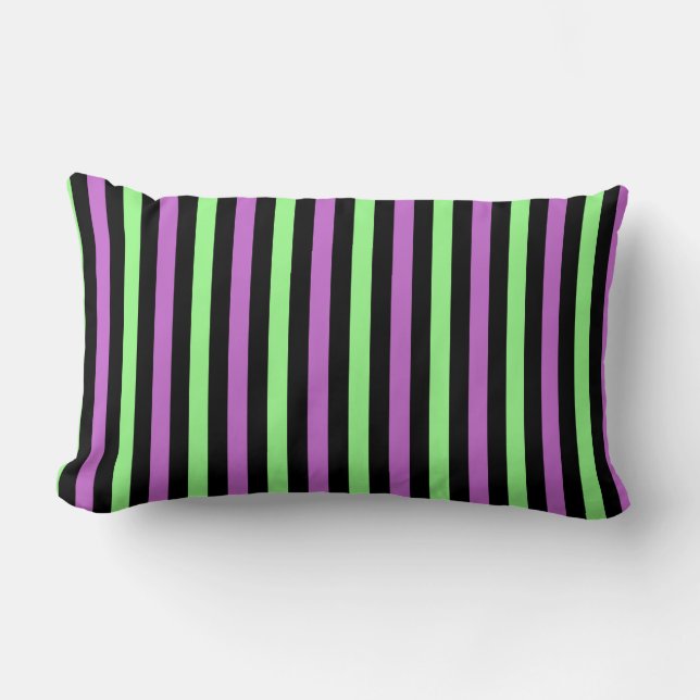 Black Purple Green Stripes Lumbar Cushion (Front)