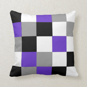 Black, purple, grey and white chequered  Pillow