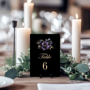 Black Purple Grey Floral Wedding Table Number