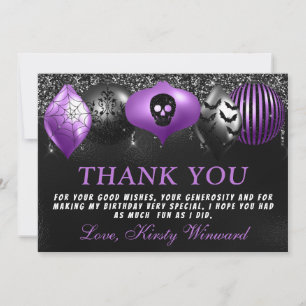 Black Purple Halloween Ornaments Birthday Thank You Card