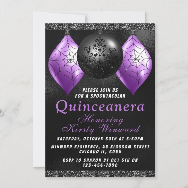 Black Purple Halloween Ornaments Quinceanera Invit Invitation (Front)