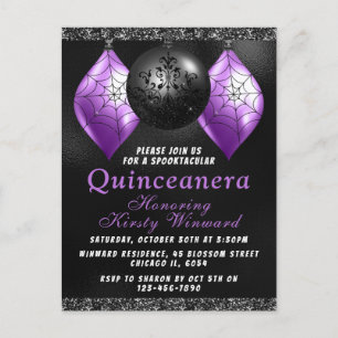 Black Purple Halloween Ornaments Quinceañera Postcard