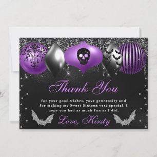Black & Purple Halloween Ornaments Sweet Sixteen Thank You Card