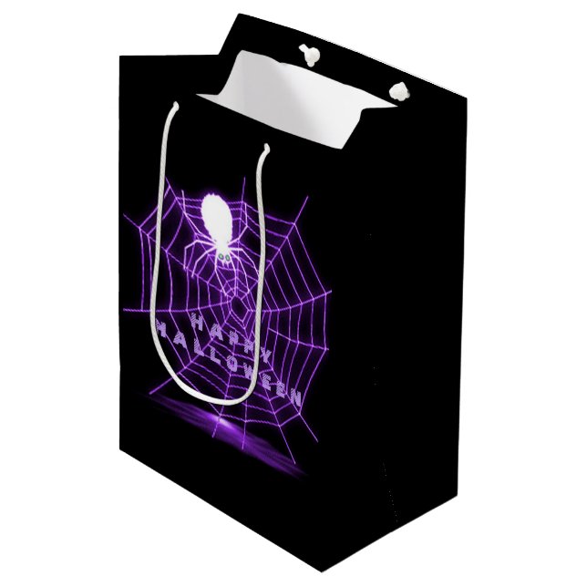 Black & Purple Halloween Spider Web Medium Gift Bag (Front Angled)