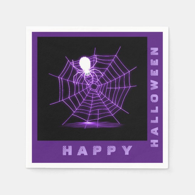 Black & Purple Halloween Spider Web Napkins (Front)