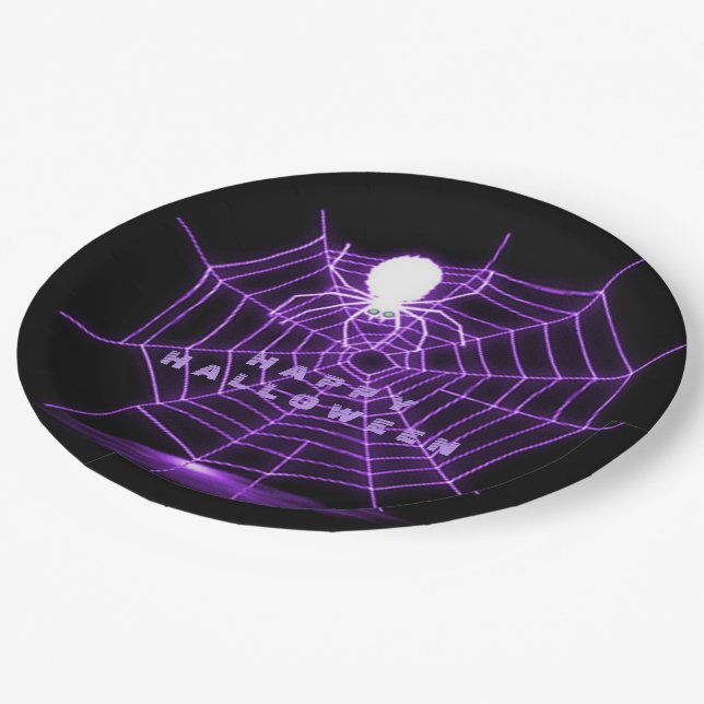 Black & Purple Halloween Spider Web Paper Plate (Angled)