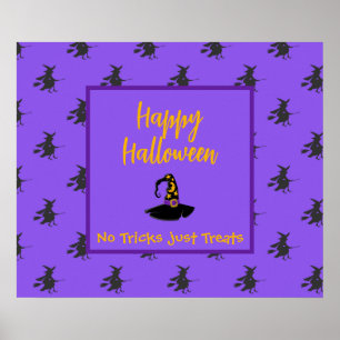 Black purple Halloween witches hat broomstick Poster