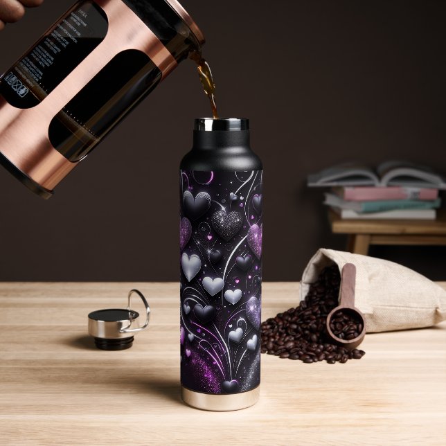 Black & Purple Hearts  Water Bottle (Coffee)