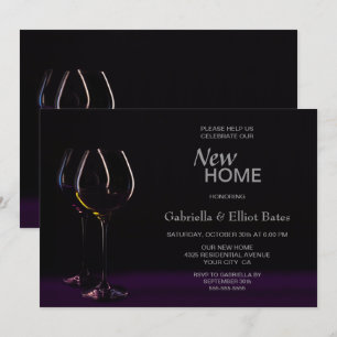 Black Purple Housewarming Wine Glass Party Invitation