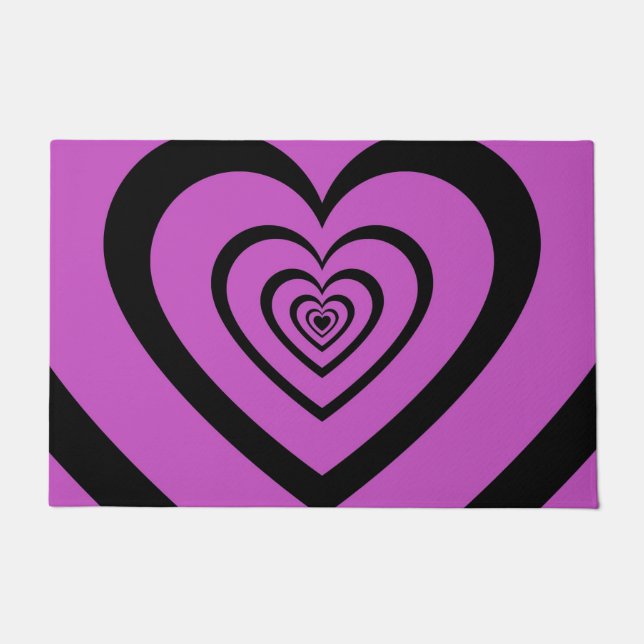 Black Purple Hypnotic Heart Love Pattern Doormat (Front)