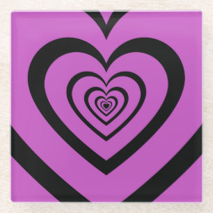 Black Purple Hypnotic Heart Love Pattern Glass Coaster