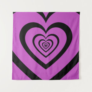 Black Purple Hypnotic Heart Love Pattern Tapestry