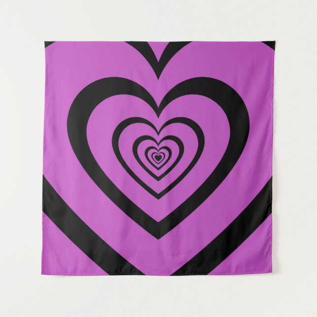 Black Purple Hypnotic Heart Love Pattern Tapestry (Front)