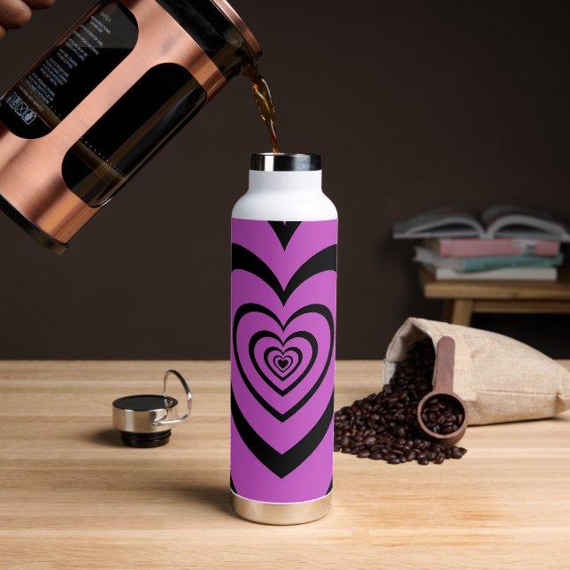 Black Purple Hypnotic Heart Love Pattern Water Bottle (Coffee)