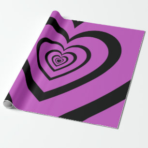 Black Purple Hypnotic Heart Love Pattern Wrapping Paper