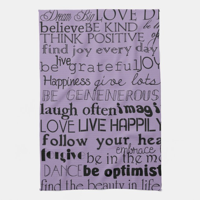 Black Purple Inspirational Words Tea Towel (Vertical)