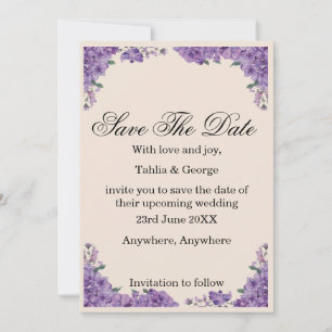 Black & Purple Jacaranda Flowers Save the Date  Invitation