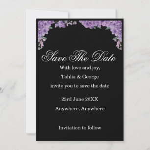 Black & Purple Jacaranda Flowers Save the Date  Invitation