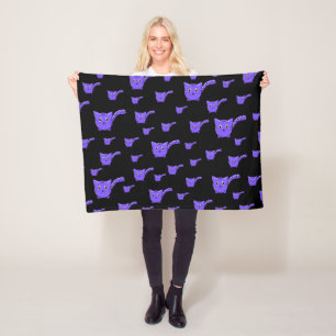 Black & Purple Kitty Pattern Fleece Blanket