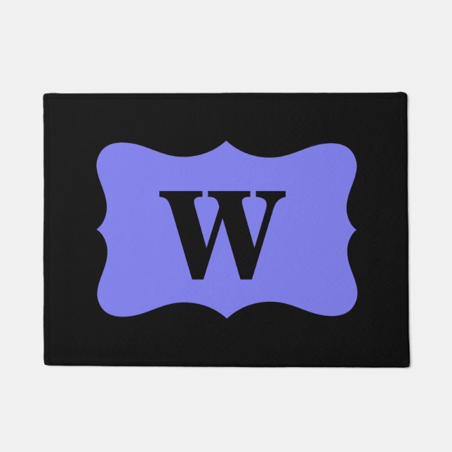Black Purple Lavender Monogram Initial Custom Doormat (Front)