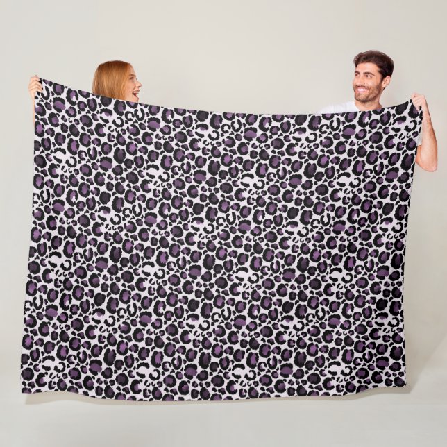 Black Purple Leopard Print Fleece Blanket (In Situ)