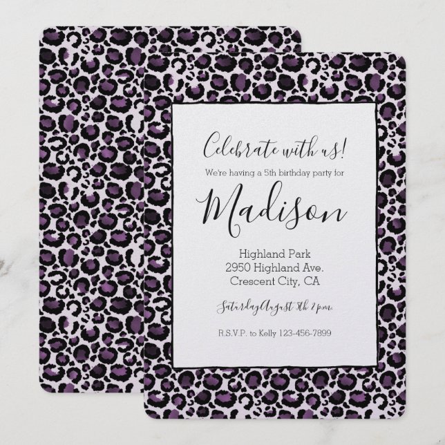Black Purple Leopard Print Invitation (Front/Back)