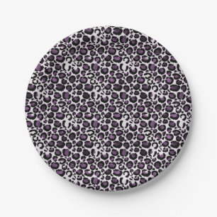 Black Purple Leopard Print Paper Plate