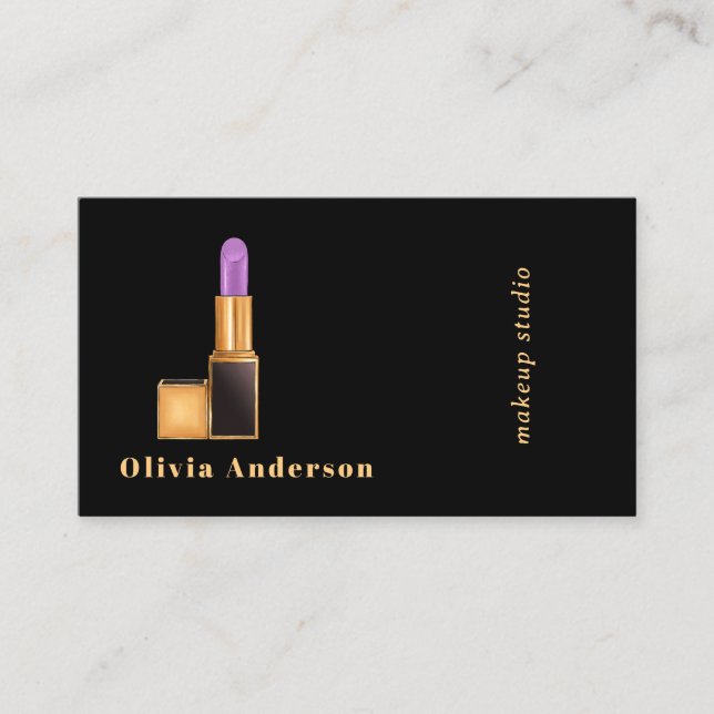 Black Purple Lipstick Makeup Artist MUA  Business Card (Front)