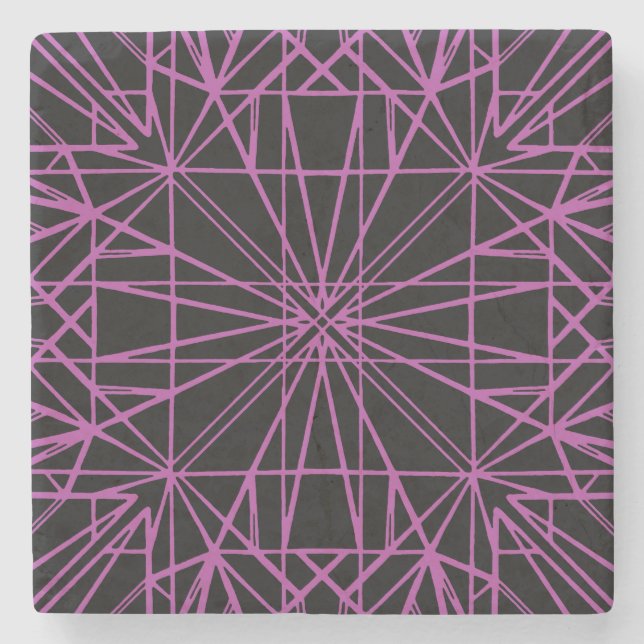 Black & Purple/Magenta Geometric Symmetry Stone Coaster (Front)