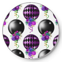BLACK & PURPLE MARDI GRAS BALLOONS WITH FLOWERS