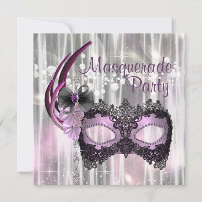Black Purple Masquerade Party Invitation (Front)