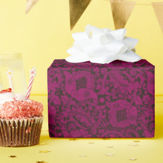 Black Purple Mediaeval Unique Floral Ornament  Wrapping Paper