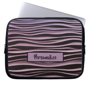 Black Purple Modern Tech Waves Personalise Laptop Sleeve