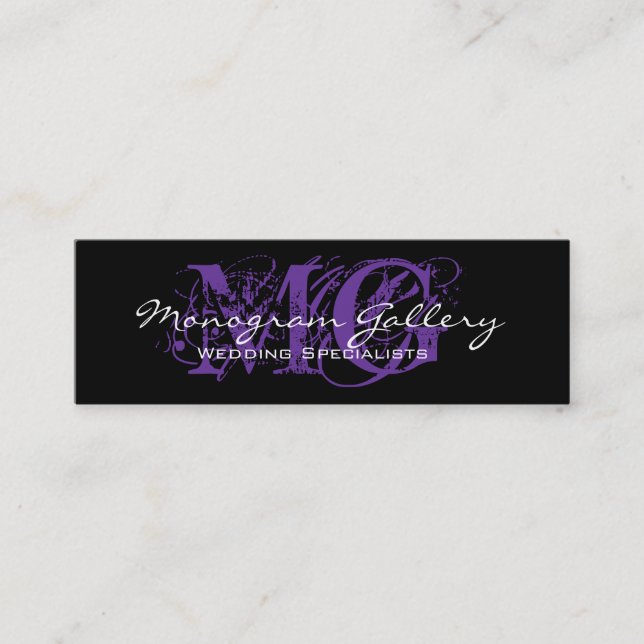 Black Purple Monogram Customisable Mini Business Card (Front)