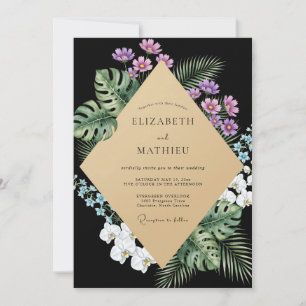 Black Purple Monstera Eucalyptus Wedding Invitation