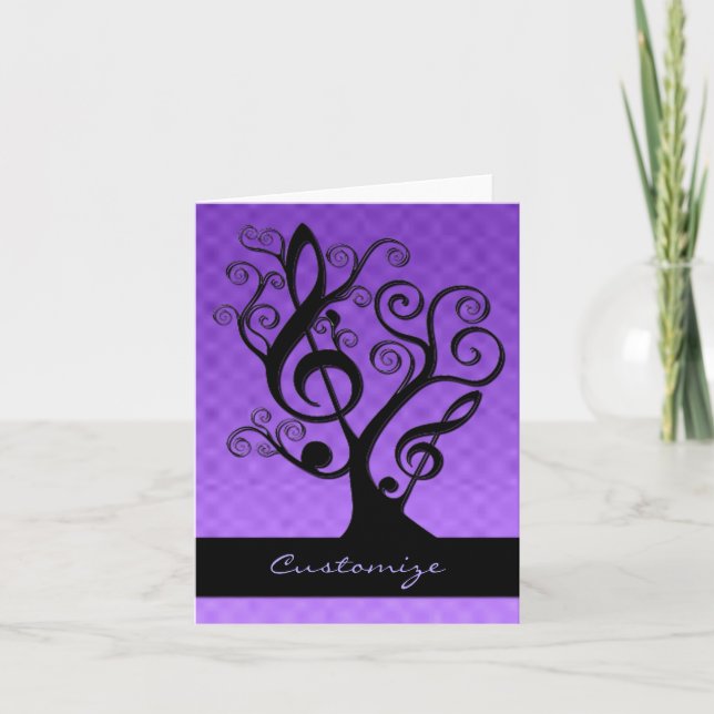 Black & Purple Music Treble Clef Tree Card (Front)