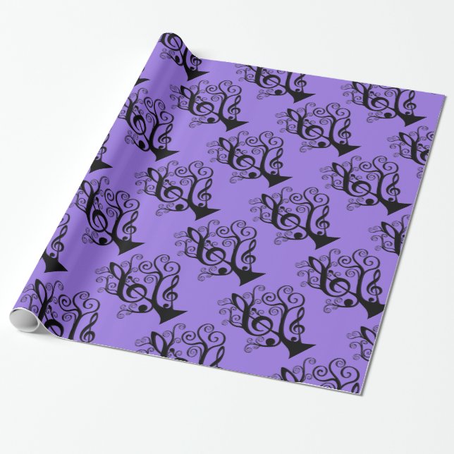 Black & Purple Music Treble Clef Tree Paper (Unrolled)