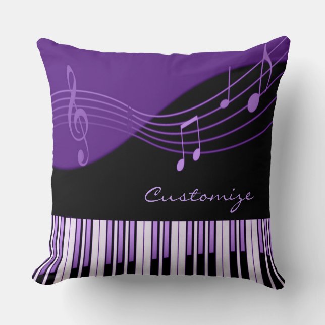 Black & Purple Musical Melody Throw Pillow (Front)