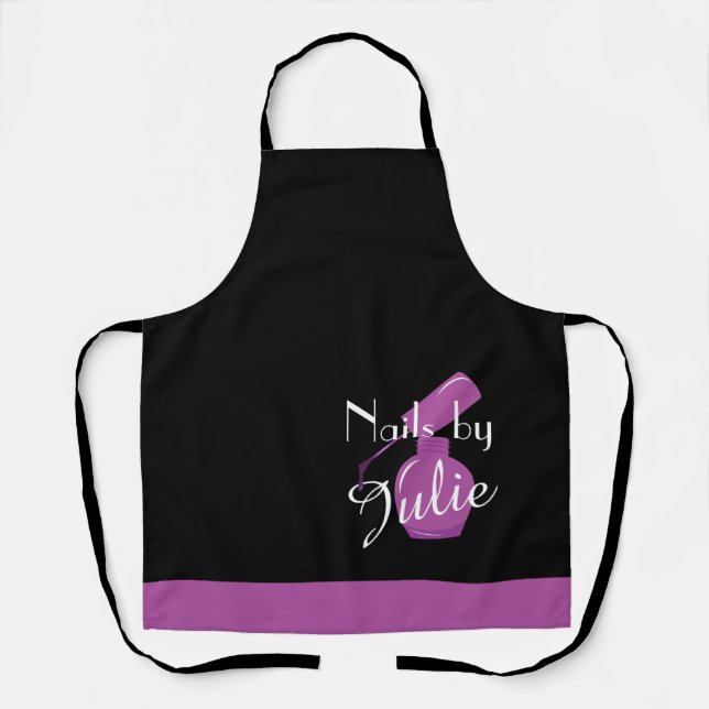 Black & Purple Nail Polish Personalised Apron (Front)