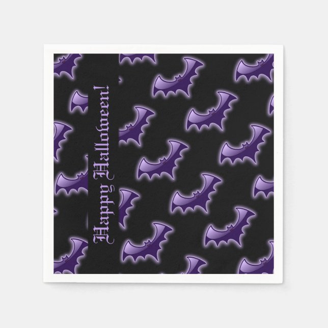 Black & Purple Night Wing Bats Napkins (Front)