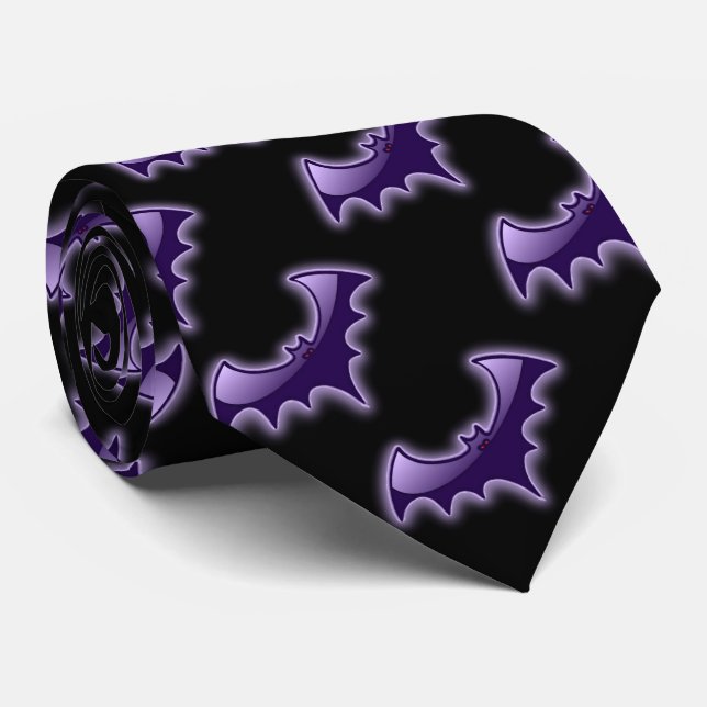 Black & Purple Night Wing Bats Tie (Rolled)