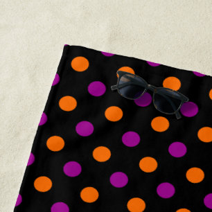 Black Purple Orange Polka Dot Pattern Beach Towel